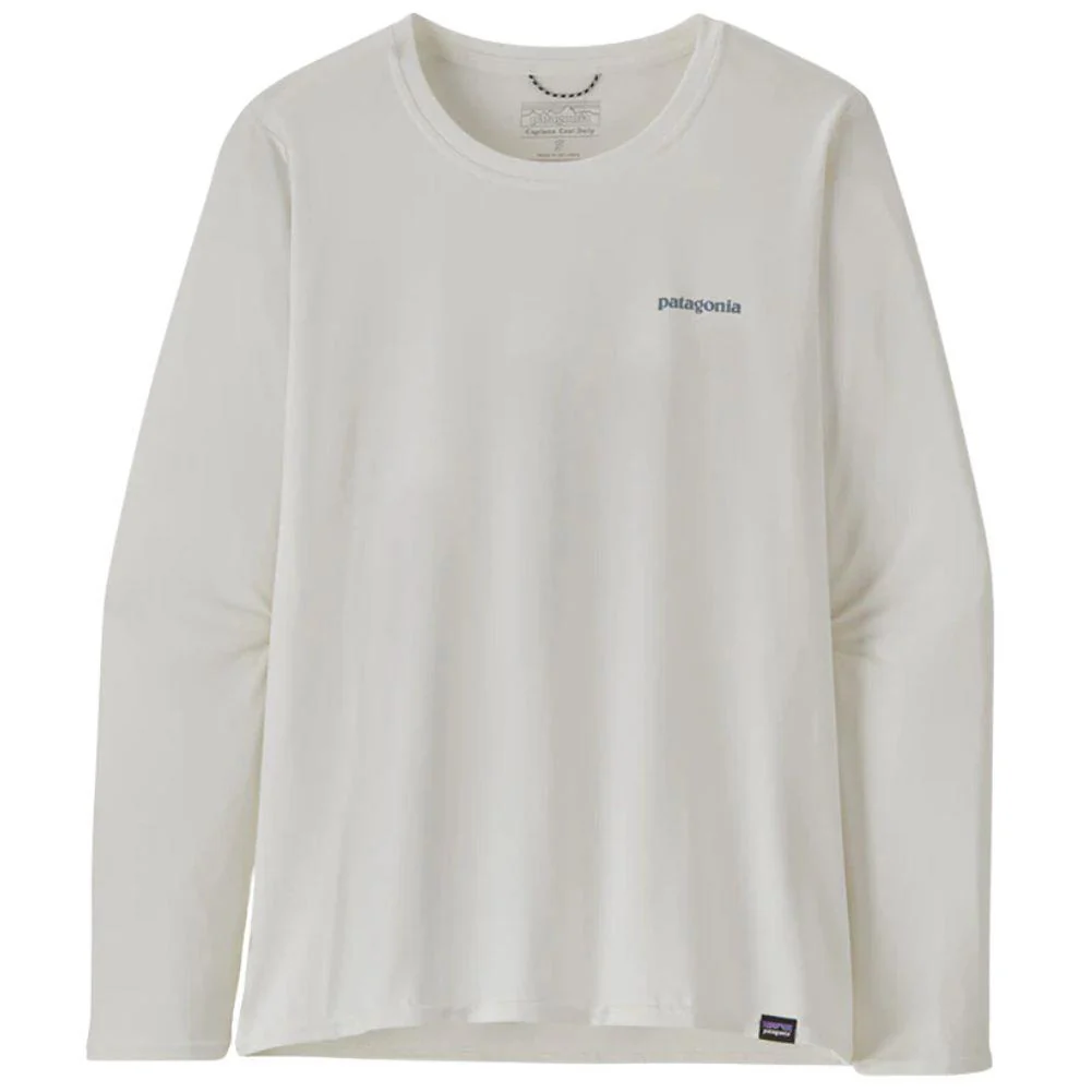 Patagonia Women's Long-Sleeved Capilene Cool Daily Graphic Shirt (Boardshort Logo Light Plume Grey: White)