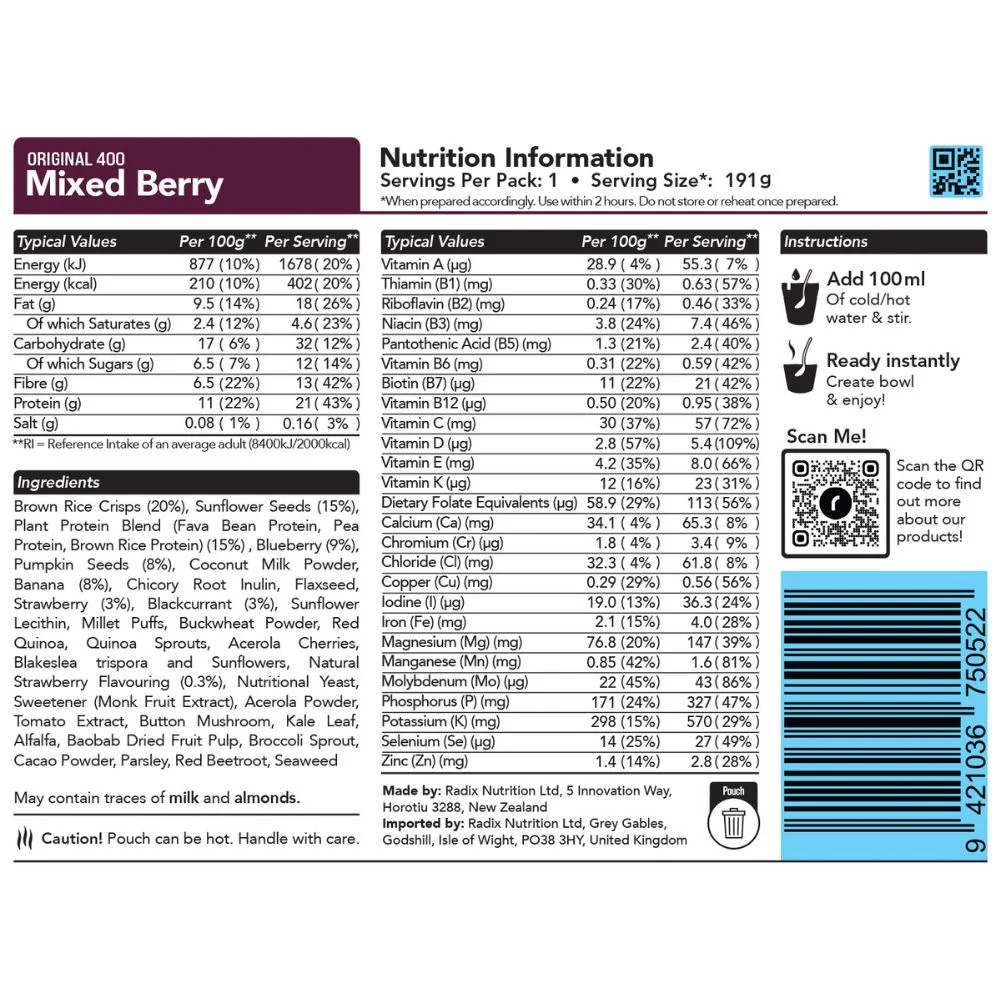 Radix Nutrition Original Breakfast v9.0 - 400Kcal (Mixed Berry) - Image 4