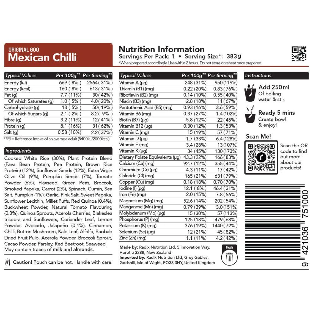Radix Nutrition Original Meals v8.0 - 600Kcal (Mexican Chili) - Image 2
