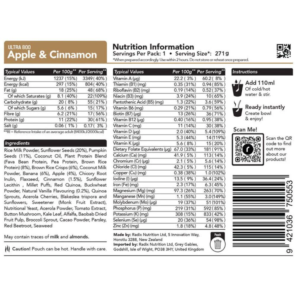 Radix Nutrition Ultra Breakfast v9.0 - 800Kcal (Apple Cinnamon) - Image 6