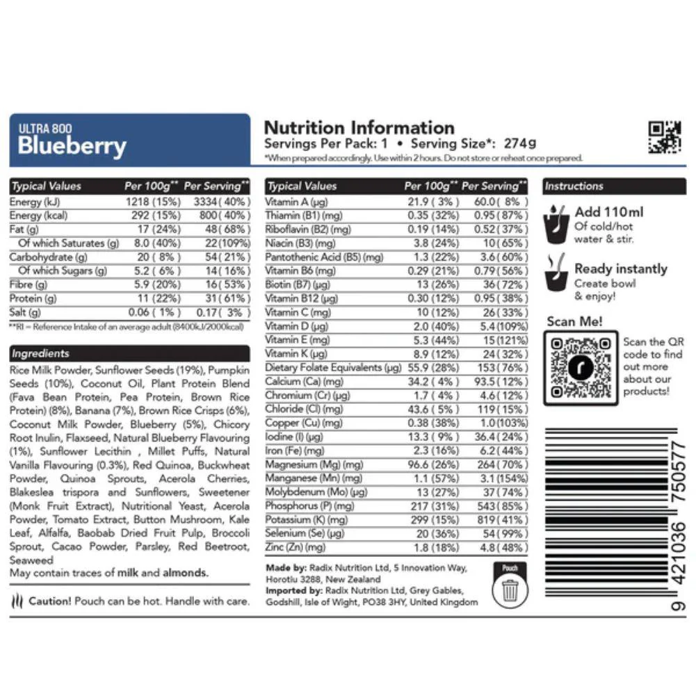 Radix Nutrition Ultra Breakfast v9.0 - 800Kcal (Blueberry) - Image 2