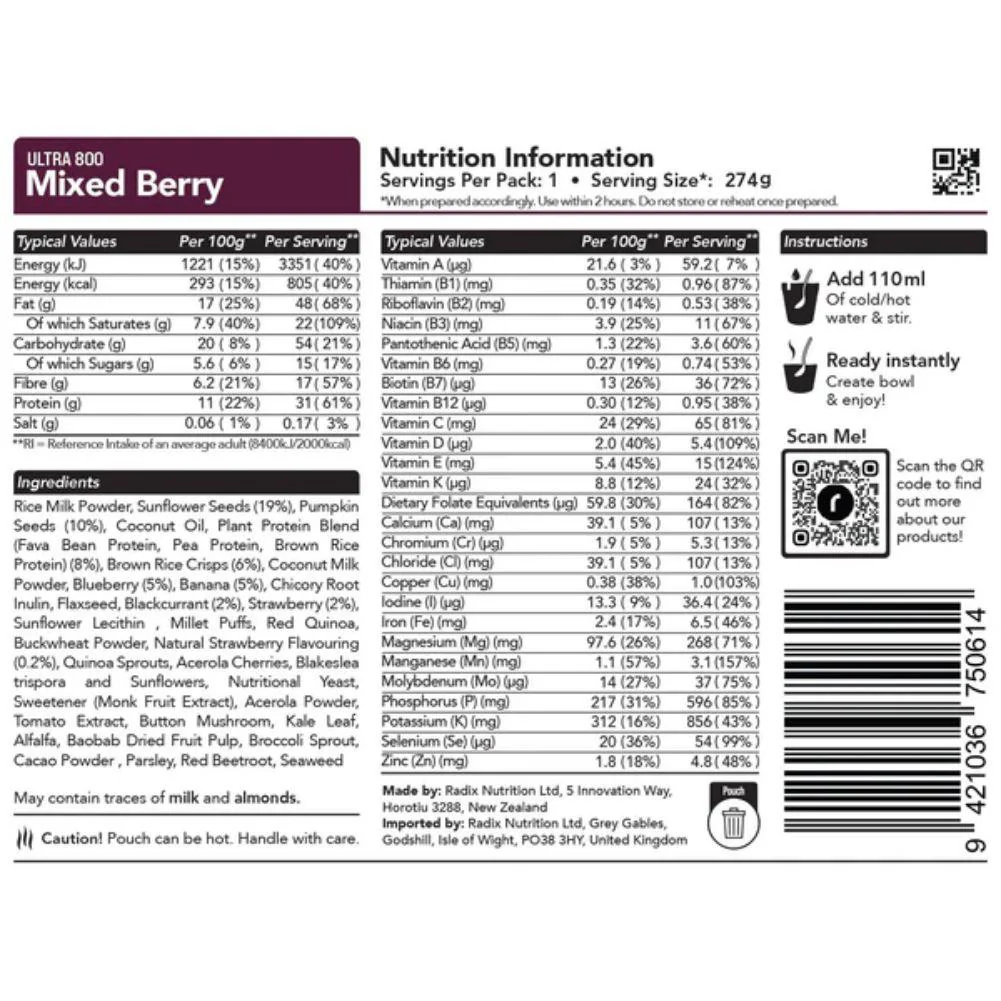 Radix Nutrition Ultra Breakfast v9.0 - 800Kcal (Mixed Berry) - Image 2