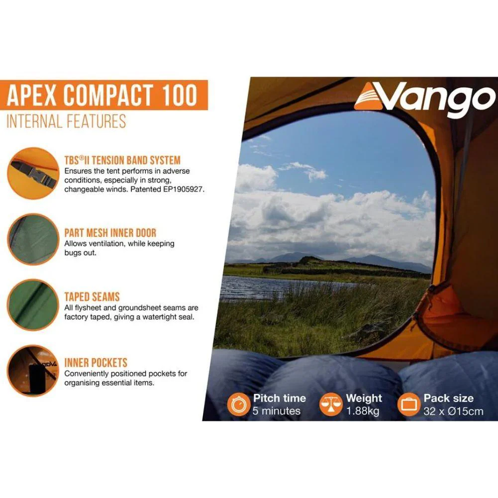 Vango Apex Compact 100 Tent - 1 Man Lightweight Tent (Forest Green) - Image 4