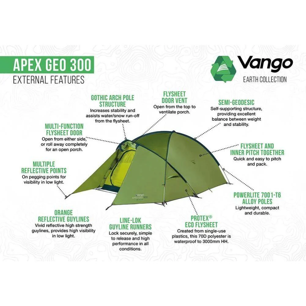 Vango Apex Geo 300 Tent - 3 Man Semi-Geodesic Trekking Tent (Pamir Green) - Image 3
