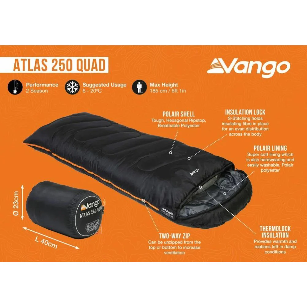 Vango Atlas 250 Quad Sleeping Bag (Black) - Image 2
