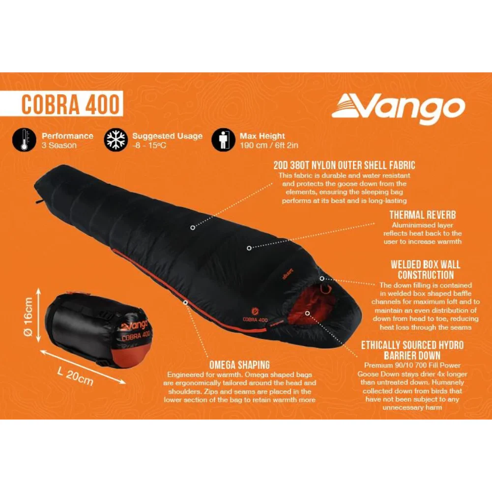 Vango Cobra 400 Down Sleeping Bag (Anthracite) - Image 19