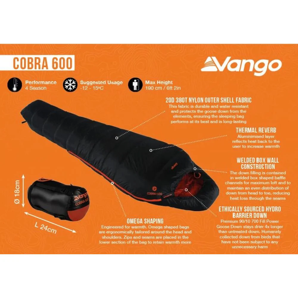 Vango Cobra 600 Down Filled Sleeping Bag (Anthracite) - Image 17