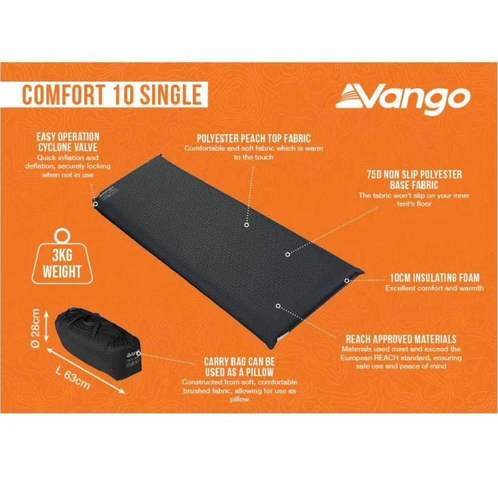 Vango Comfort 10cm Single Self Inflating Mat - Shadow Grey - Image 3
