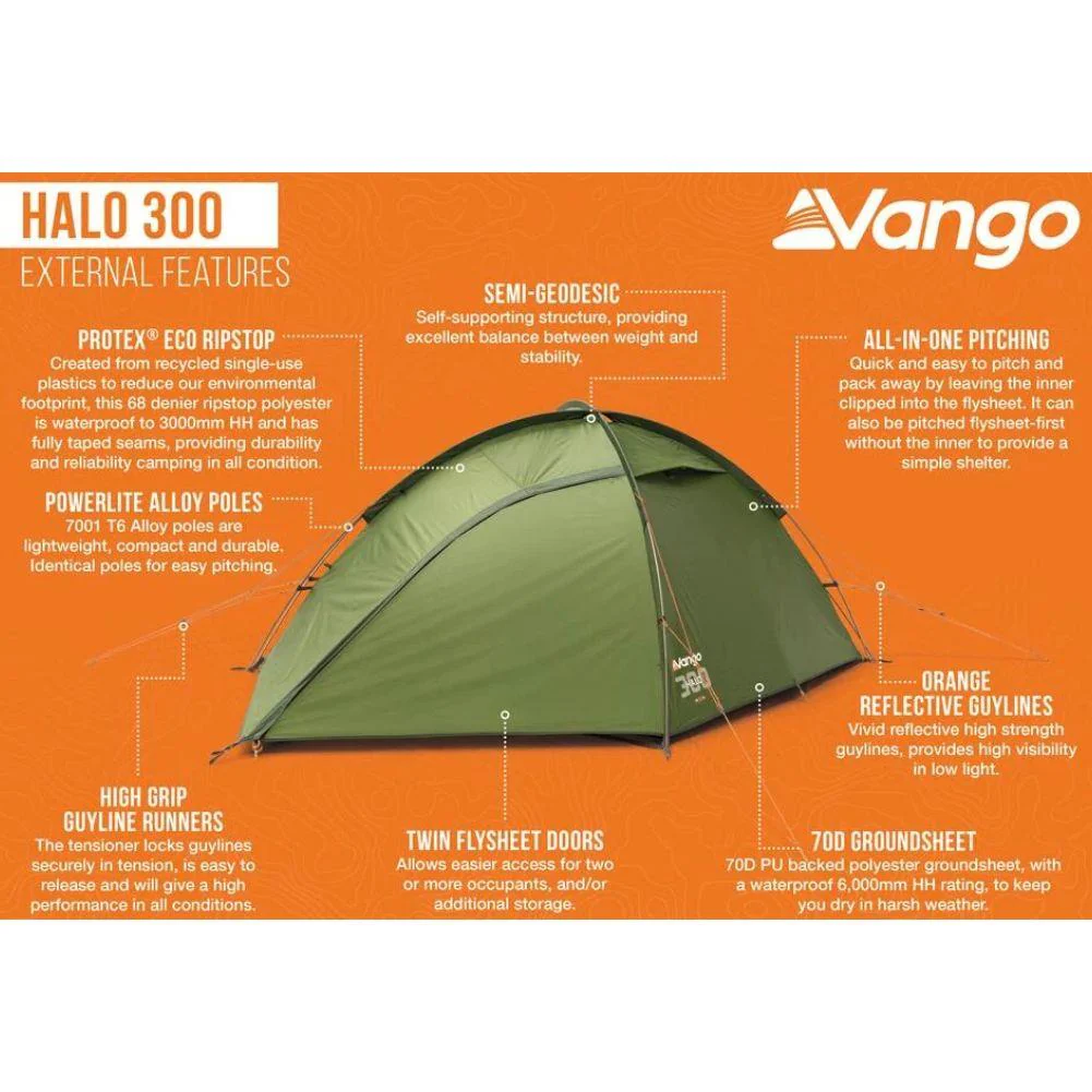 Vango Halo 300 Tent - 3 Man Tent (Forest Green) - Image 4