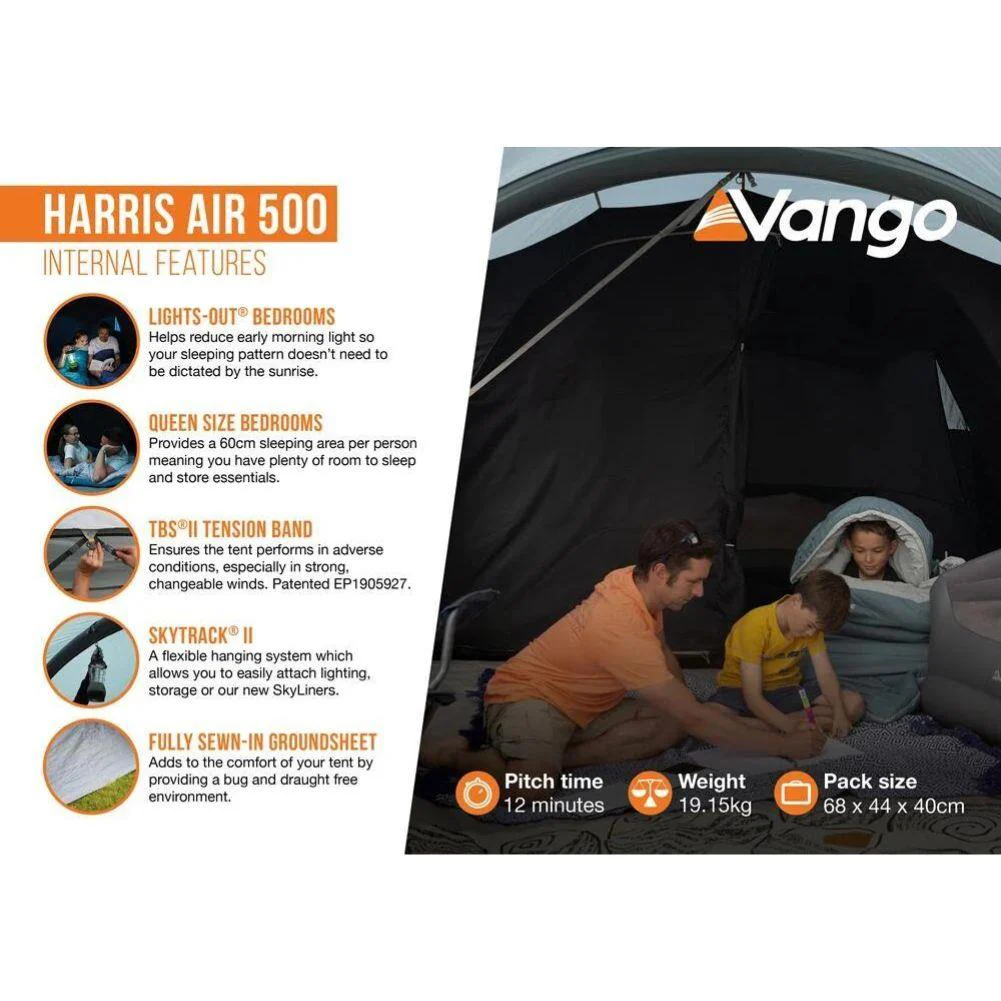 Vango Harris Air 500 Tent - 5 Man Airbeam Tent (Mineral Green) - Image 3