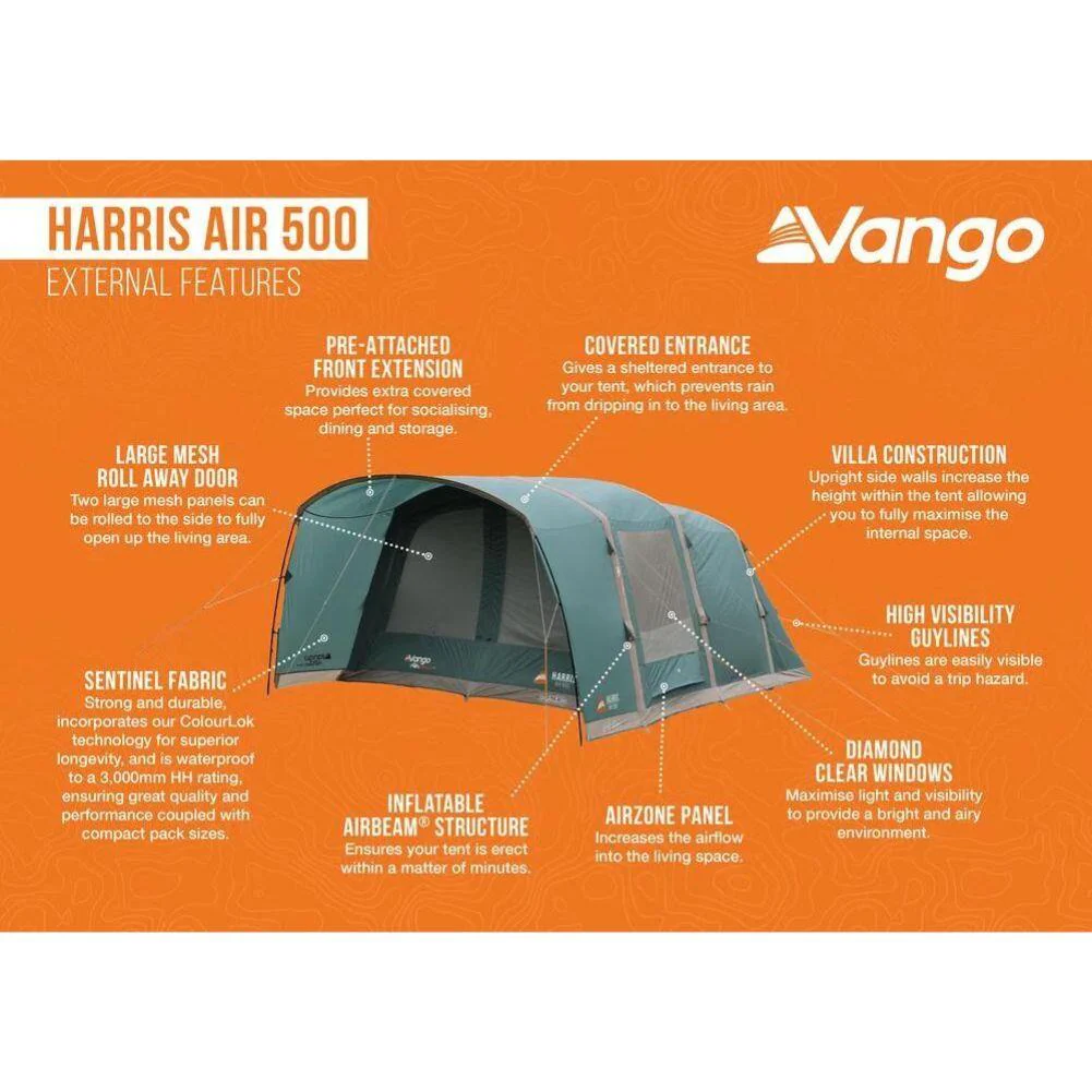 Vango Harris Air 500 Tent - 5 Man Airbeam Tent (Mineral Green) - Image 4