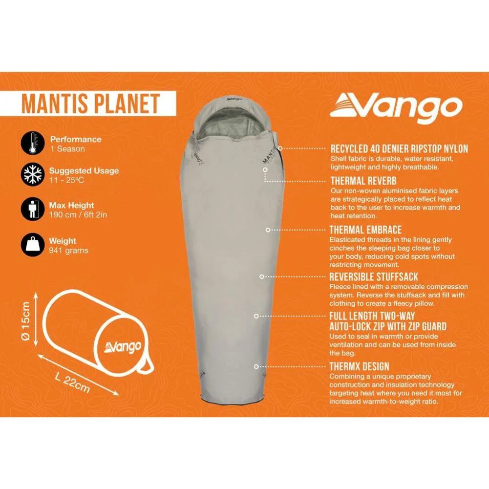Vango Mantis Planet 50 Travel Sleeping Bag (Grey Flannel) - Image 2