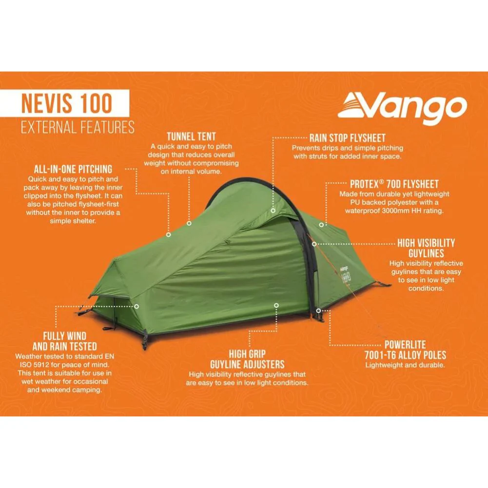 Vango Nevis 100 Tent - 1 Person Trekking Tent (Pamir Green) - Image 12