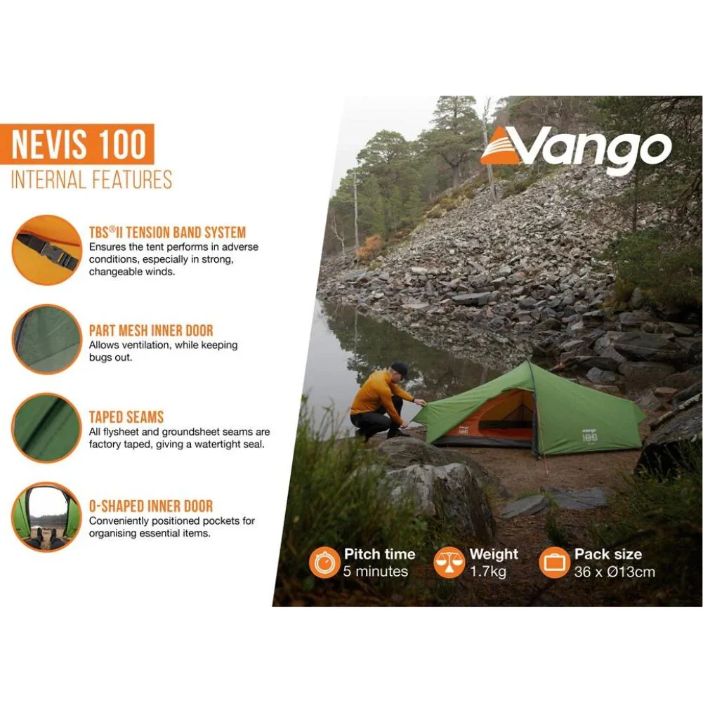 Vango Nevis 100 Tent - 1 Person Trekking Tent (Pamir Green) - Image 13