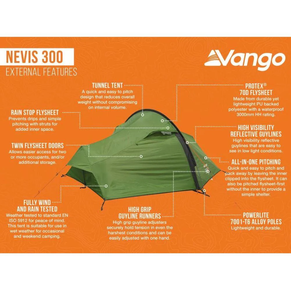 Vango Nevis 300 Tent - 3 Man Trekking/Backpacking Tent - Image 6