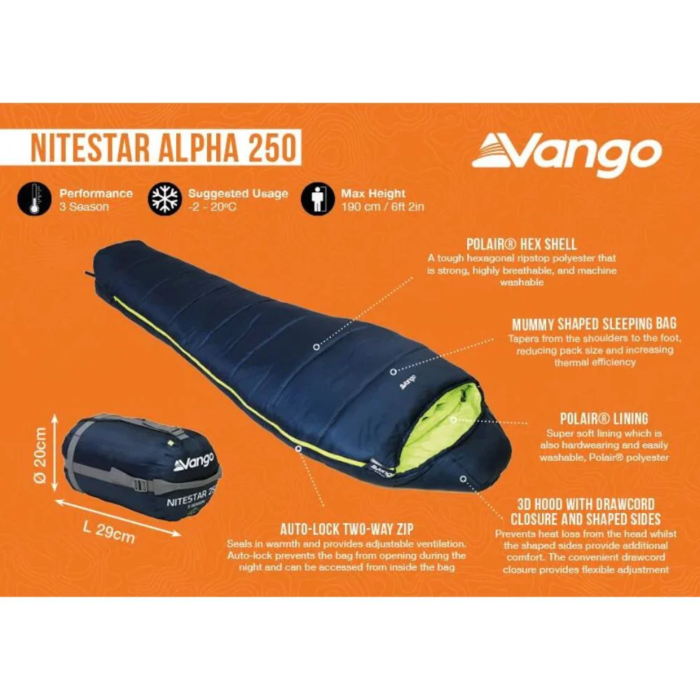 Vango Nitestar Alpha 250 Trekking Sleeping Bag (Classic Blue) - Image 3