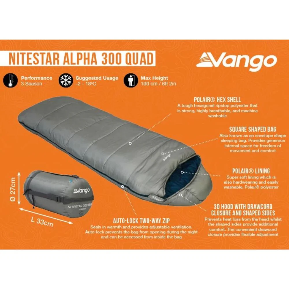Vango Nitestar Alpha 300 Quad Sleeping Bag (Fog) - Image 7
