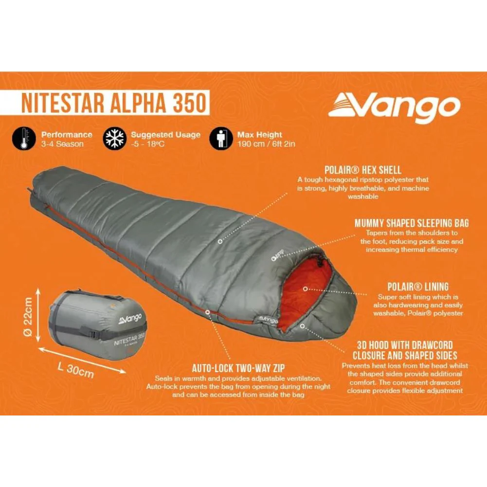 Vango Nitestar Alpha 350 Sleeping Bag (Fog) - Image 2