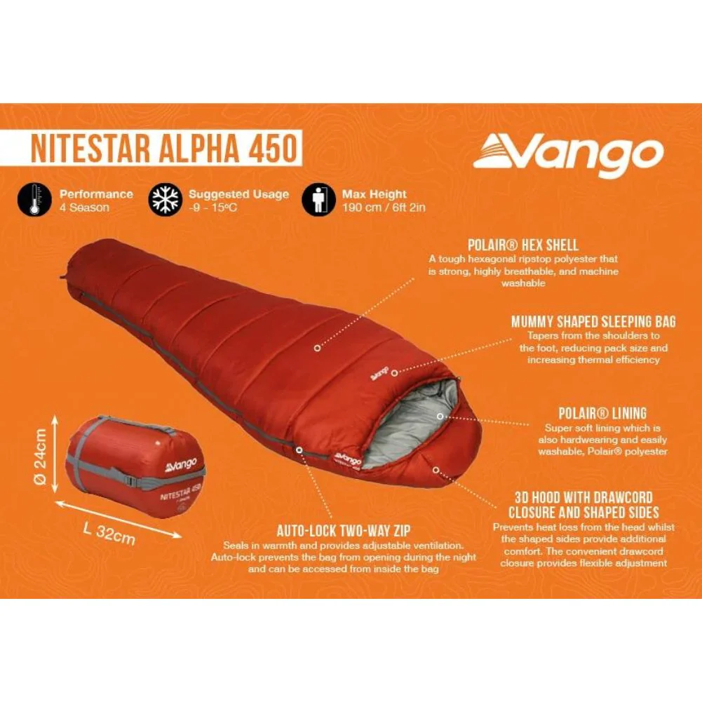 Vango Nitestar Alpha 450 Sleeping Bag (Harissa) - Image 6