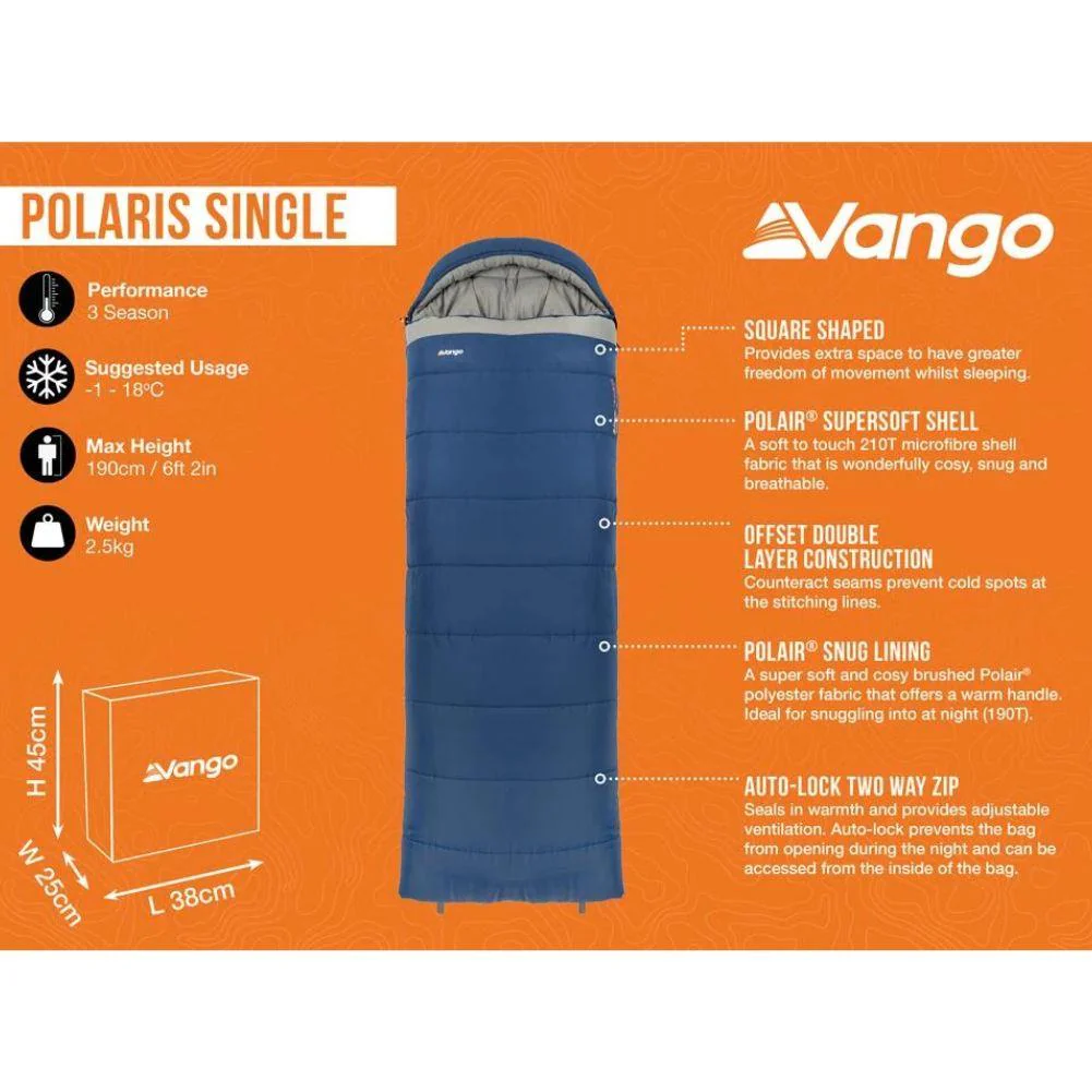 Vango Polaris Single Sleeping Bag (Neptune) - Image 2