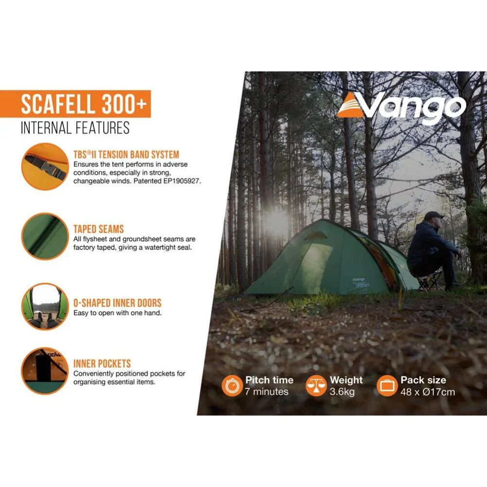 Vango Scafell 300+ (Plus) Tent - 3 Man Trekking Tent - Image 4
