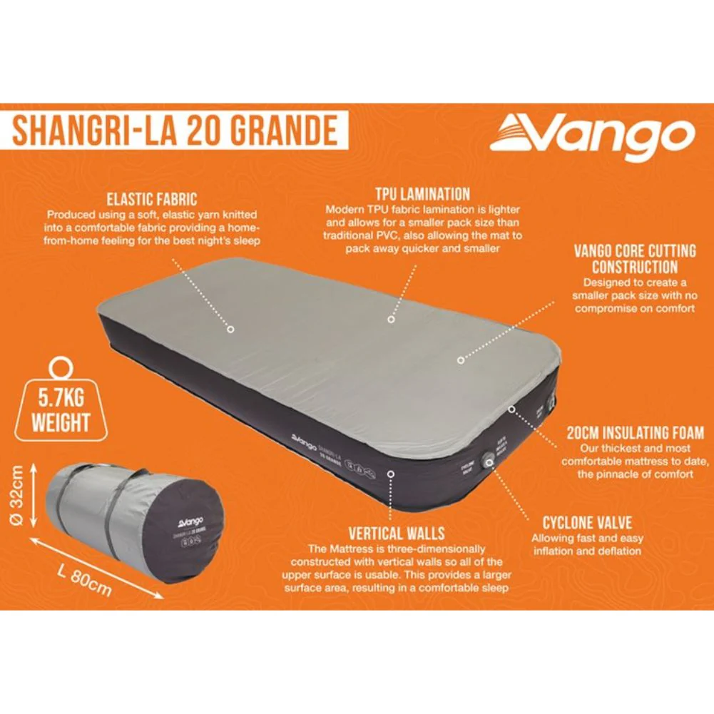 Vango Shangri-la 11 20 Grande Self-Inflating Mat (Cloud Grey / Shadow Grey) - Image 2