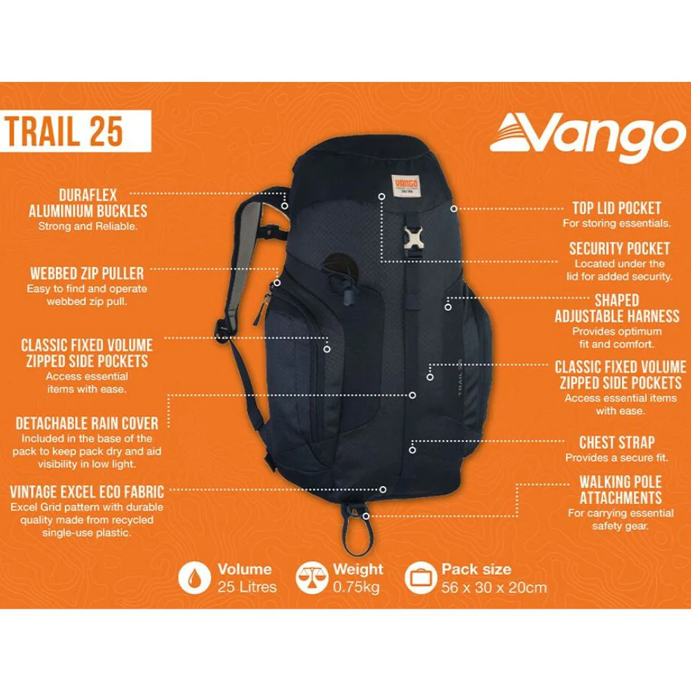 Vango Trail 25 Rucksack (Black) - Image 4