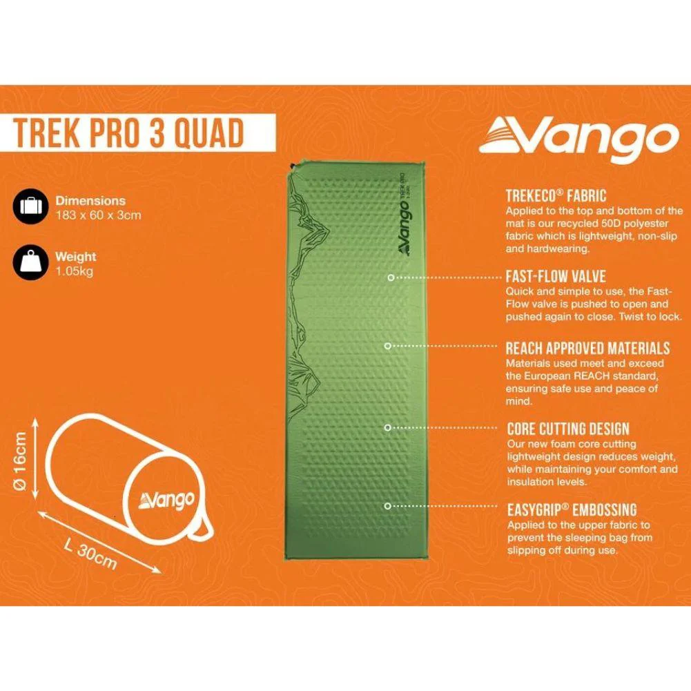 Vango Trek Pro 3 Quad Self-Inflating Mat (Artichoke) - Image 2