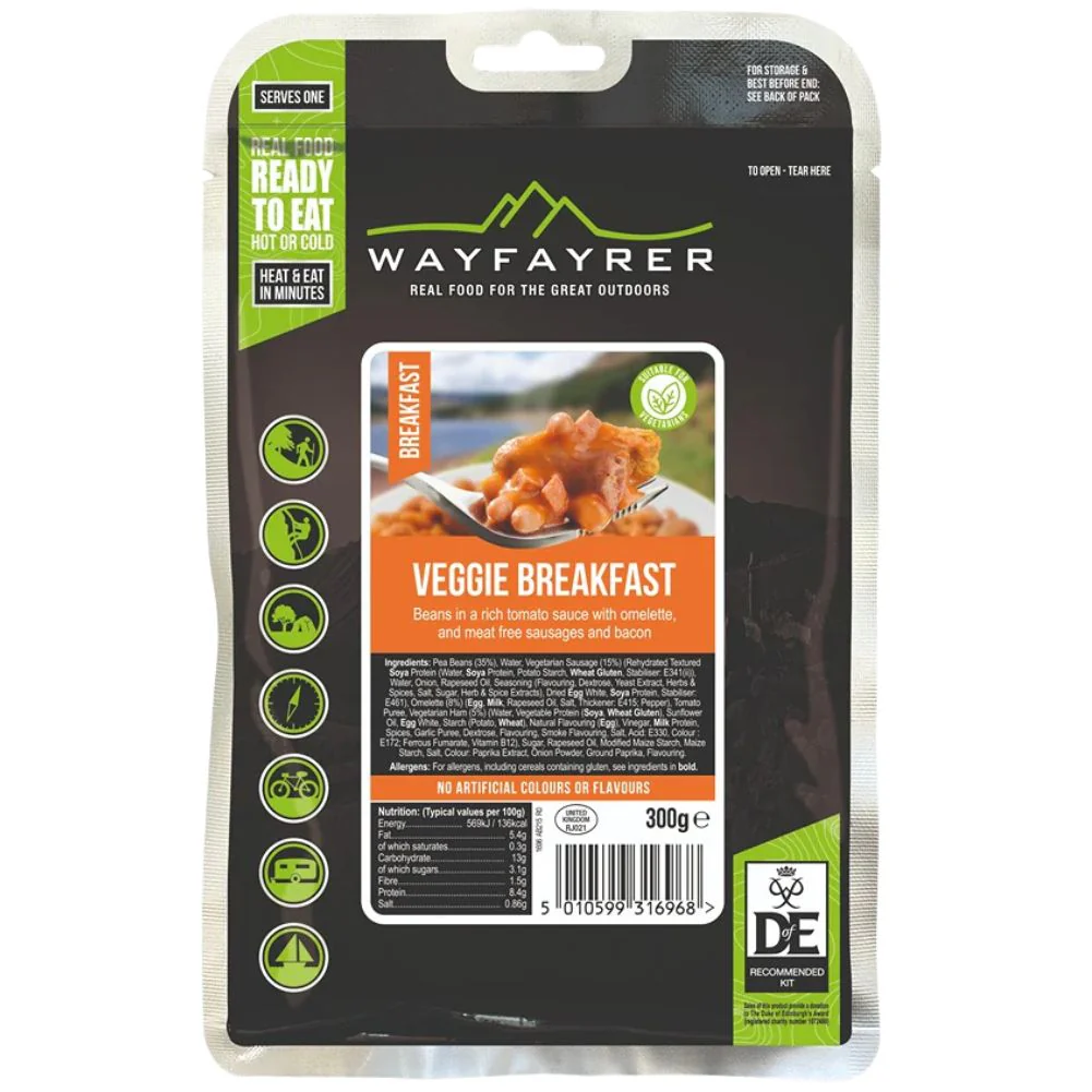 Wayfayrer Vegetarian All Day Breakfast - Outdoor Camping Ready to Eat Meal Pouch